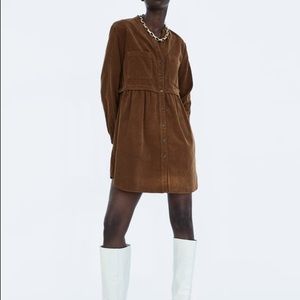 Zara brown corduroy tunic dress -toffee